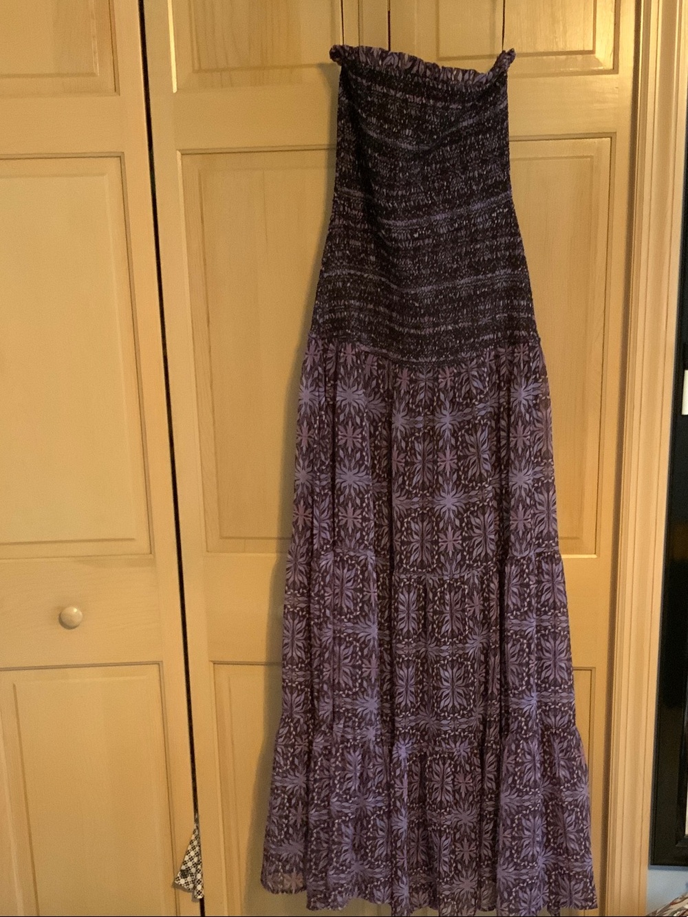 Smocked Strapless Purple Printed Maxi Dress